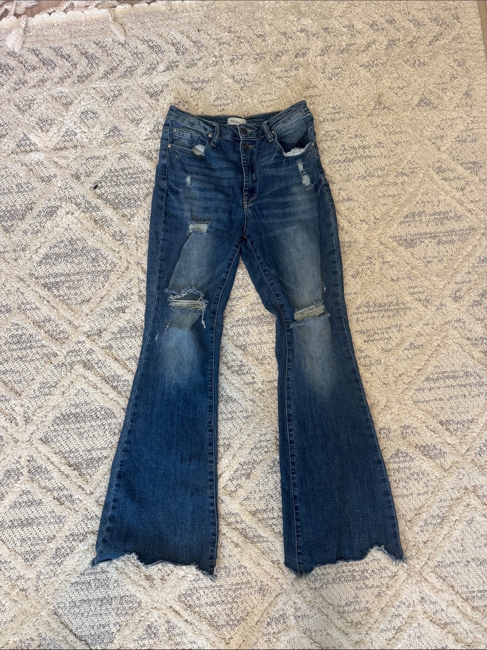 Distressed Mid-Blue Men’s Ripped Jeans - Picture 3 of 4